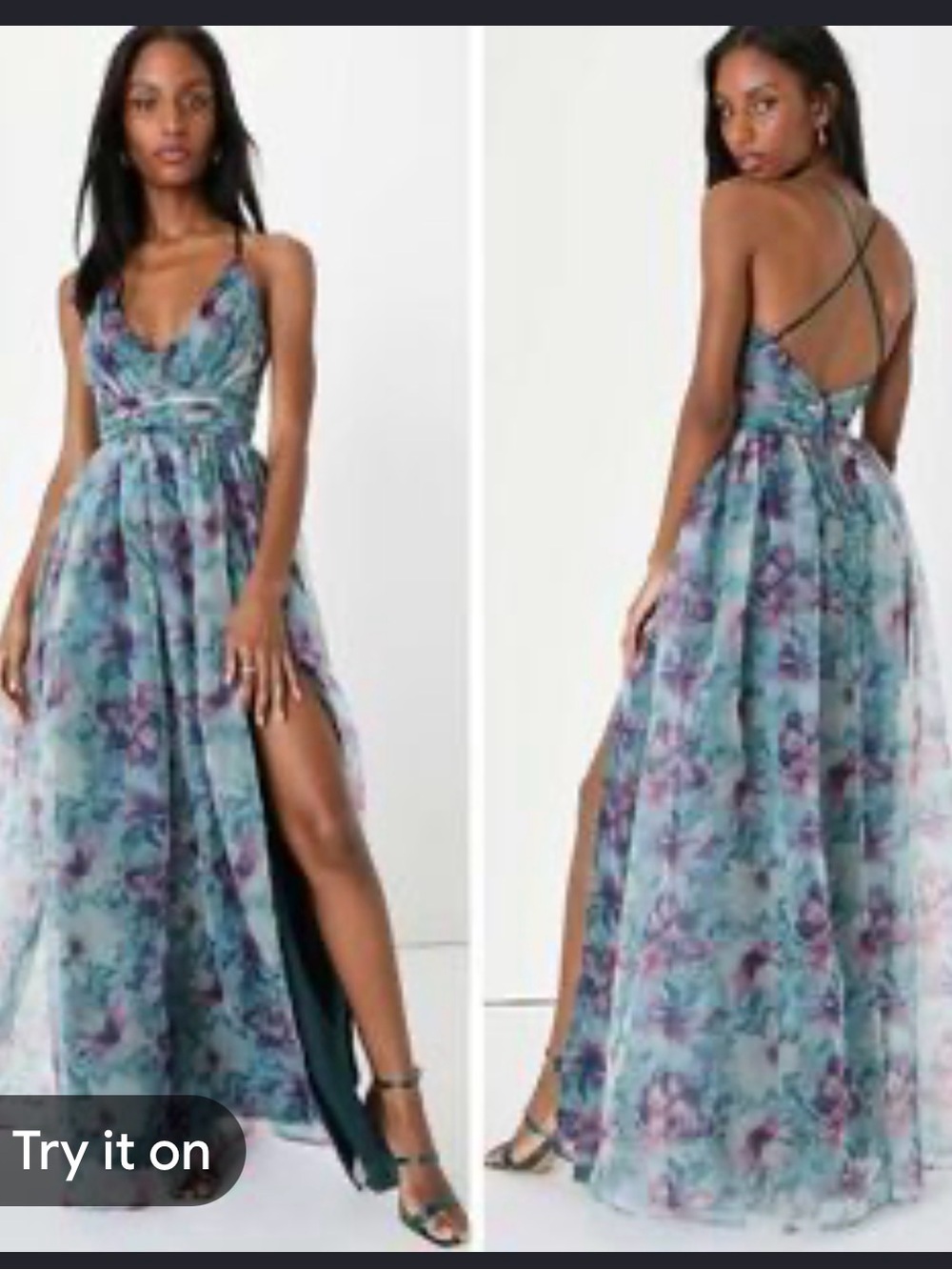 🪻Lulu's Teal and Purple Floral V-Neck Maxi Dress